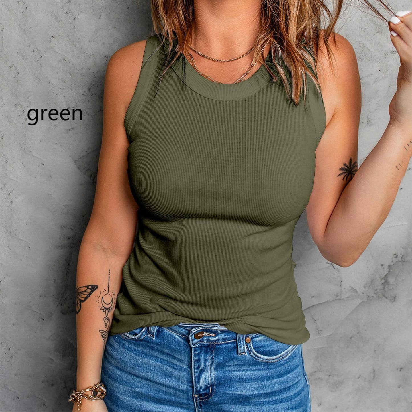 Sleeveless Basic Cami Tank Top Green